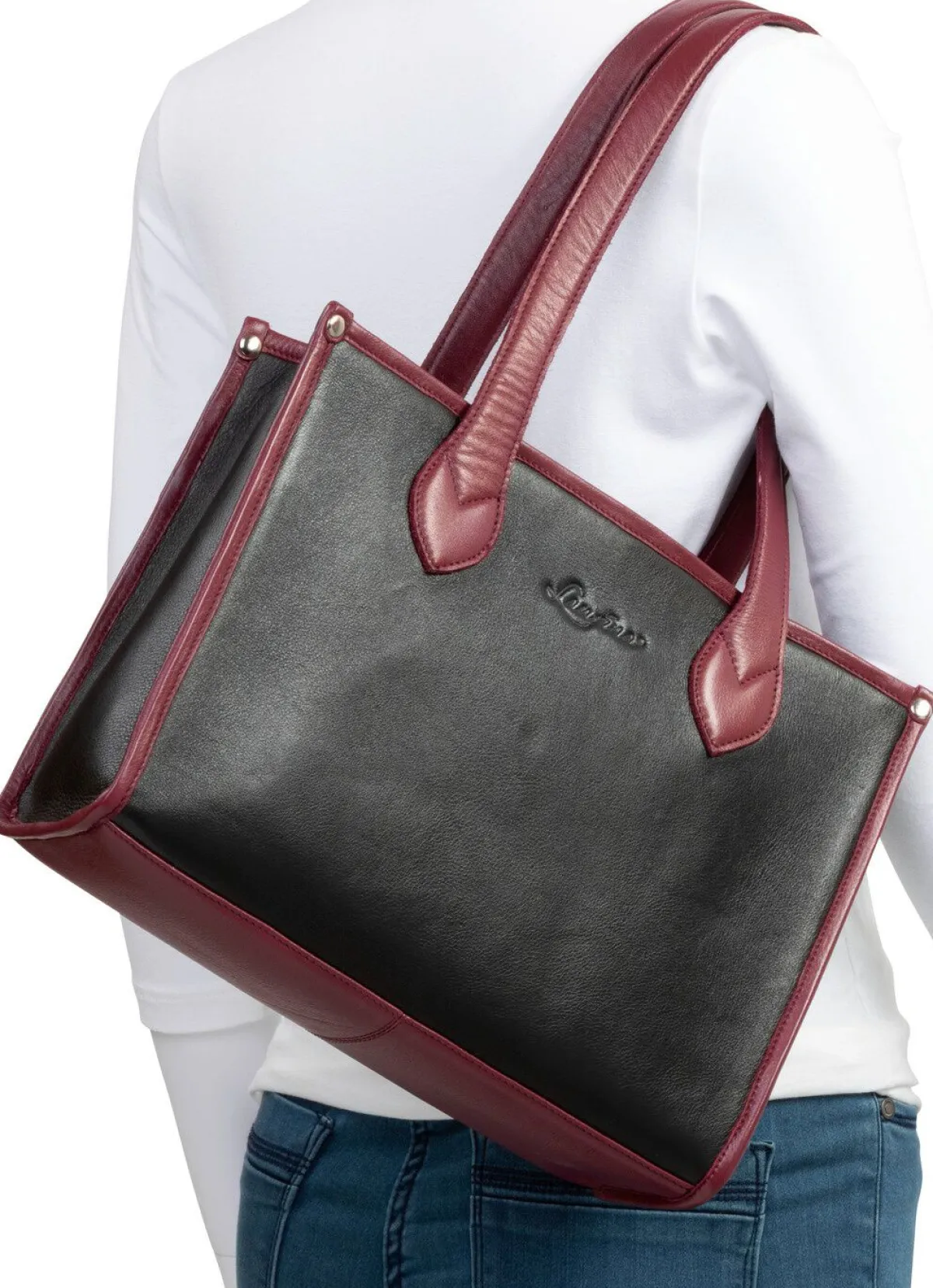 Outlet LAURINA , Tasche, Damen, aus Leder SCHWARZ-BORDEAUX