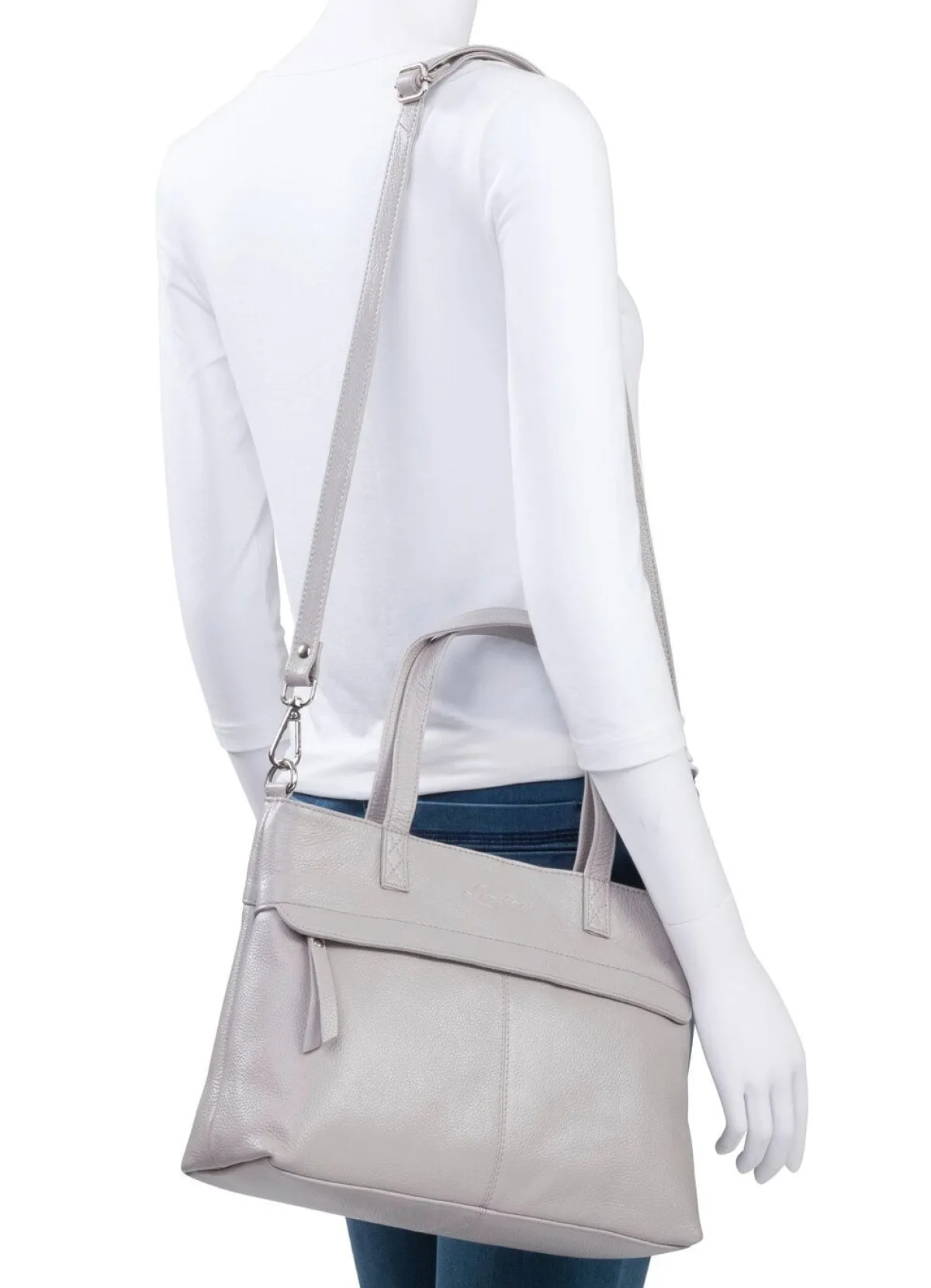 New LAURINA , Tasche, Damen, ein abnehmbarer, verstellbarer Umhängeriemen KIESEL