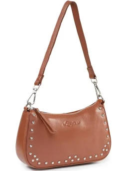 New LAURINA , Tasche, Damen, mit abnehmbarem, verstellbarem Riemen COGNAC