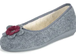New LAURINA , warme Damen-Hausschuhe, mit Schurwolle GRAU