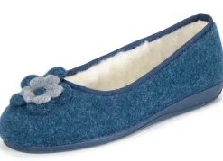 Sale LAURINA , warme Damen-Hausschuhe, mit Schurwolle BLAU