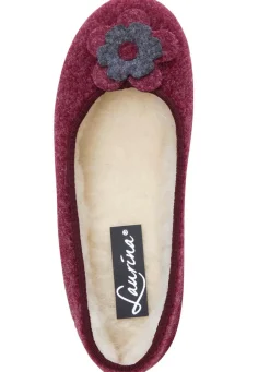 Sale LAURINA , warme Damen-Hausschuhe, mit Schurwolle BORDEAUX