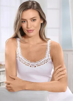 Discount LAURINA Zweierpack Hemden mit hübscher Stickereispitze WEISS