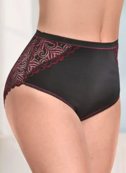 New LAURINA Dreierpack Slips mit Elastikspitze SCHWARZ-BORDEAUX