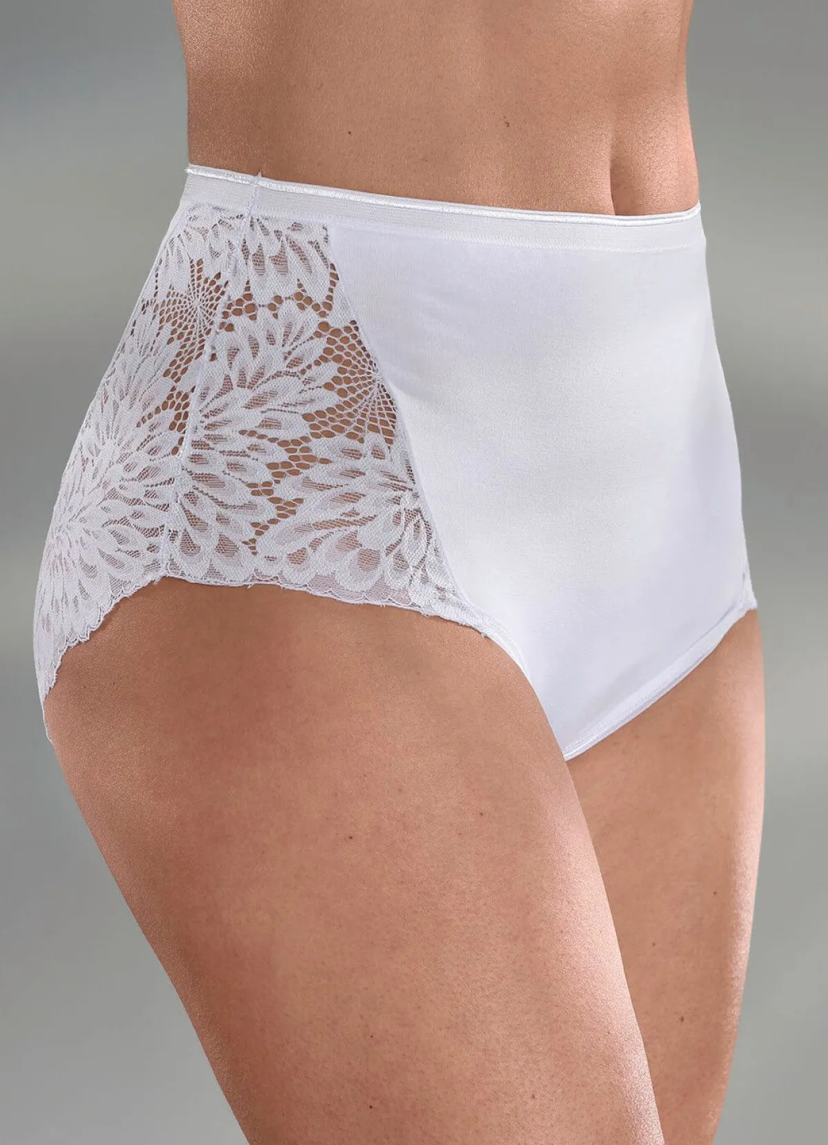 Outlet LAURINA Dreierpack Slips mit hübscher Elastikspitze 2X WEISS, 1X SCHWARZ