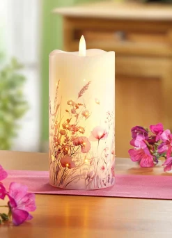 New BADER LED-Echtwachskerze mit Blumenwiesenmotiv bunt