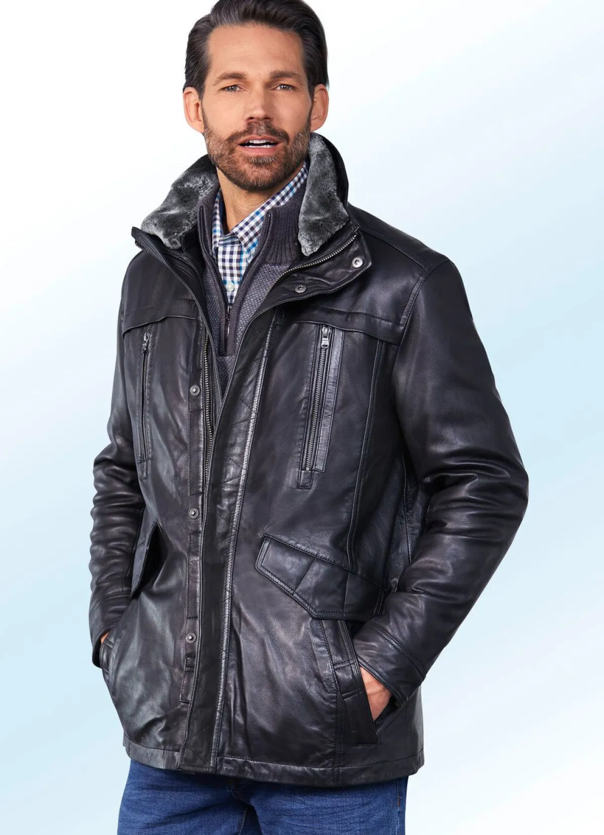 Best BADER Lederjacke mit Doppeltaschen SCHWARZ