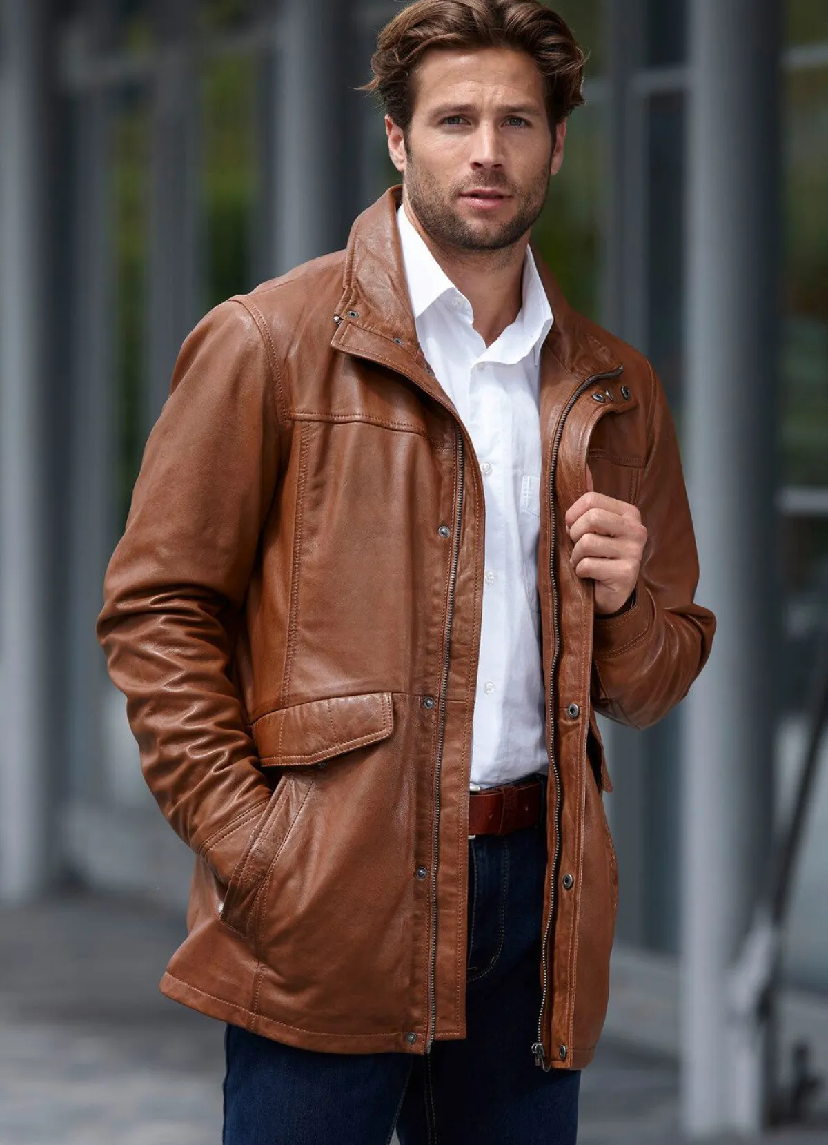 Online BADER Lederjacke mit Doppeltaschen ANTIKBRAUN