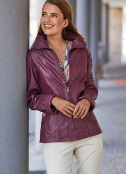 Discount BADER Lederjacke mit Steh-Umlegekragen BEERE
