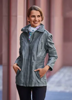 Discount BADER Lederjacke mit Steh-Umlegekragen ANTIK ANTHRAZIT