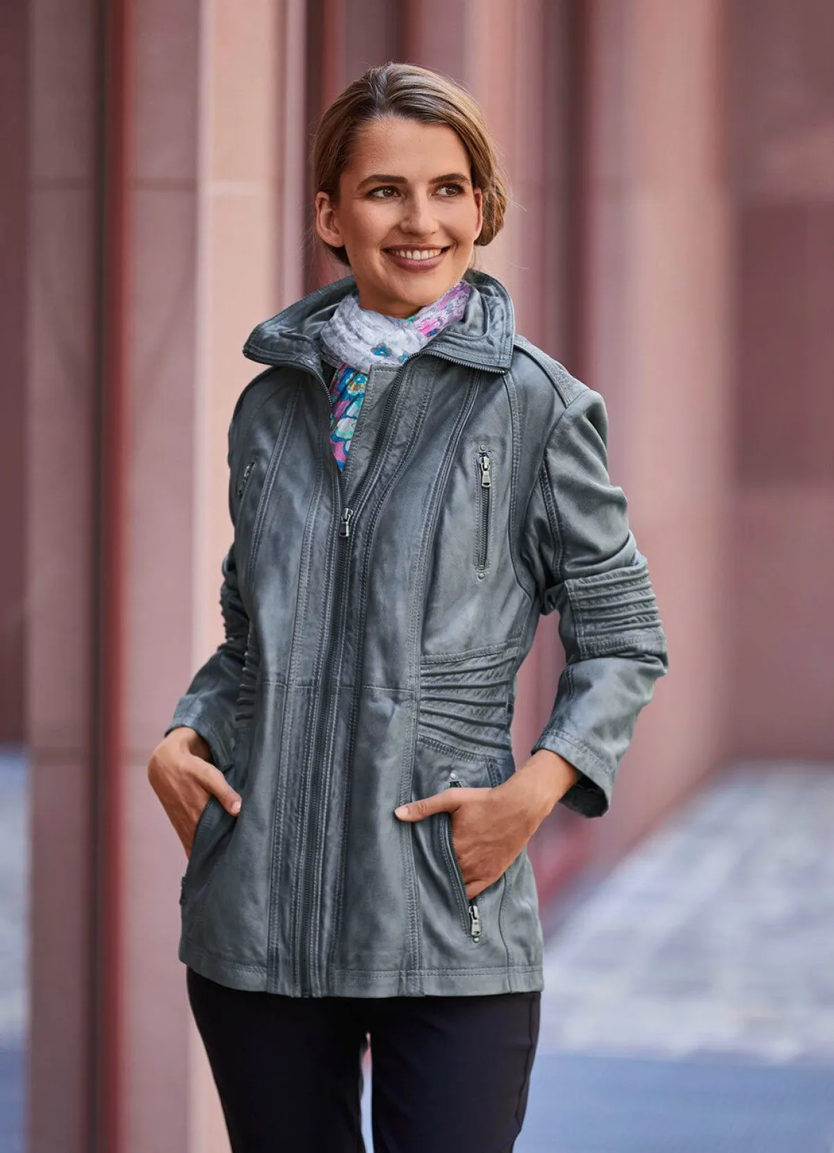 Discount BADER Lederjacke mit Steh-Umlegekragen ANTIK ANTHRAZIT