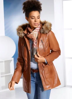 Best BADER Lederjacke mit Webpelzbesatz ANTIK COGNAC