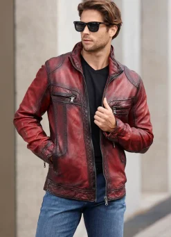 Online BADER Lederkurzjacke mit Brusttaschen ANTIK DUNKELROT
