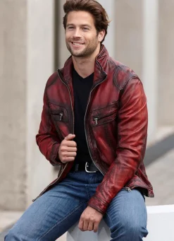 Online BADER Lederkurzjacke mit Brusttaschen ANTIK DUNKELROT