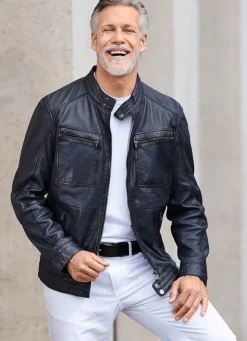 Outlet BADER Lederkurzjacke mit Brusttaschen ANTIK MARINE