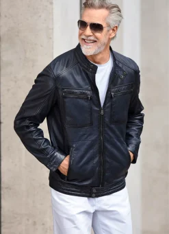 Outlet BADER Lederkurzjacke mit Brusttaschen ANTIK MARINE