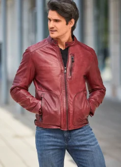 Hot BADER Lederkurzjacke mit perforierten Einsätzen ANTIK BORDEAUX