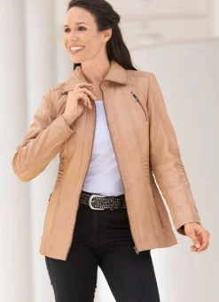 Sale Caminari Lederkurzjacke mit Steh-Umlegekragen ANTIK BEIGE