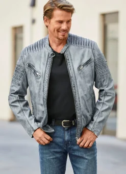 Discount BADER Lederkurzjacke mit Zierstepp ANTIK GRAU