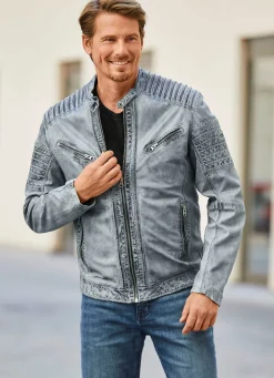 Discount BADER Lederkurzjacke mit Zierstepp ANTIK GRAU