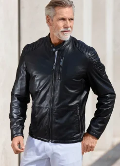 Outlet BADER Lederkurzjacke mit Ziersteppung SCHWARZ