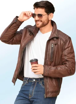 BADER Lederkurzjacke mit Zierstepp TABAKBRAUN