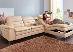 Sale BADER Leder-Polsterecke mit Relax-Funktion BEIGE