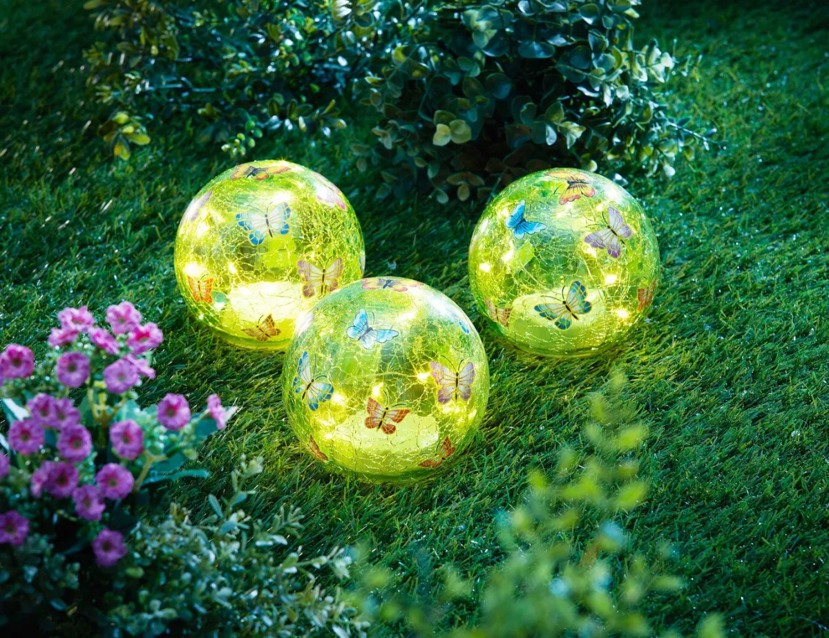 Discount BADER LED-Glaskugeln "Schmetterling", 3er-Set BUNT