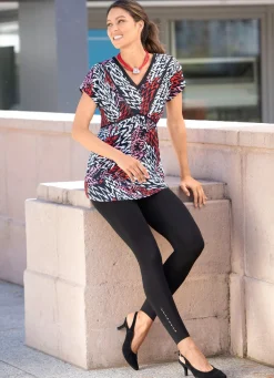Outlet KLAUS MODELLE MADE IN GERMANY Leggings mit edel glänzendem Ziermotiv SCHWARZ