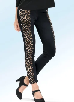 Discount BADER Leggings mit trendigen Einsätzen in Tierfell-Optik SCHWARZ-BEIGE-BRAUN