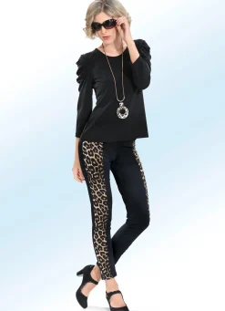 Discount BADER Leggings mit trendigen Einsätzen in Tierfell-Optik SCHWARZ-BEIGE-BRAUN