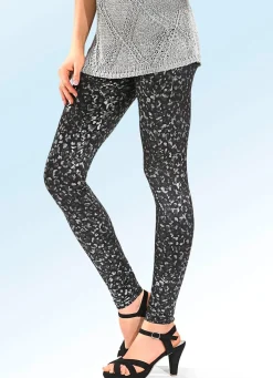 New KLAUS MODELLE MADE IN GERMANY Leggings mit trendiger Tierfell-Dessinierung SCHWARZ-SILBER