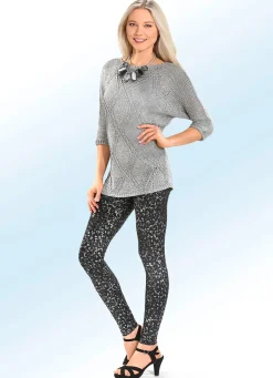 New KLAUS MODELLE MADE IN GERMANY Leggings mit trendiger Tierfell-Dessinierung SCHWARZ-SILBER