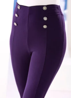 New BADER Leggings mit Zierknöpfen AUBERGINE
