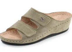 Hot BADER Leichte Damen-Pantoletten, Weite G, mit Klettverschluss OLIV