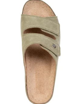 Hot BADER Leichte Damen-Pantoletten, Weite G, mit Klettverschluss OLIV