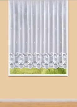 Discount BADER Leichter Blumenfenster-Store mit Automatikfaltenband WEISS