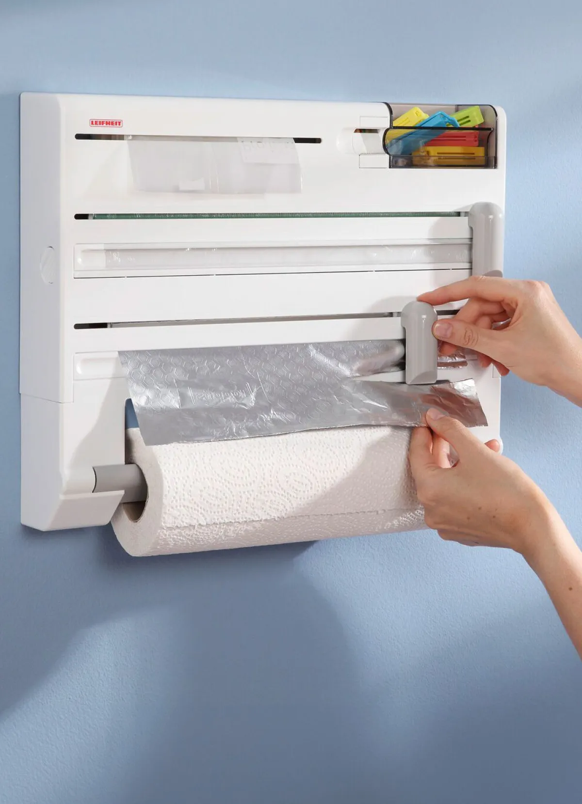 LEIFHEIT Wandrollenhalter mit Tesafilm-Spender und Kleinteile-Box WEISS
