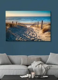 Clearance BADER Leinwandbild Weg zum Nordseestrand in goldenem Sonnenuntergang NATUR-BLAU