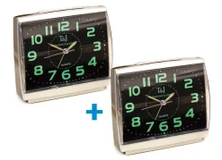 Sale BADER Leuchtender Wecker mit Präzisions-Quarzwerk, 2er-Set SILBER-SCHWARZ