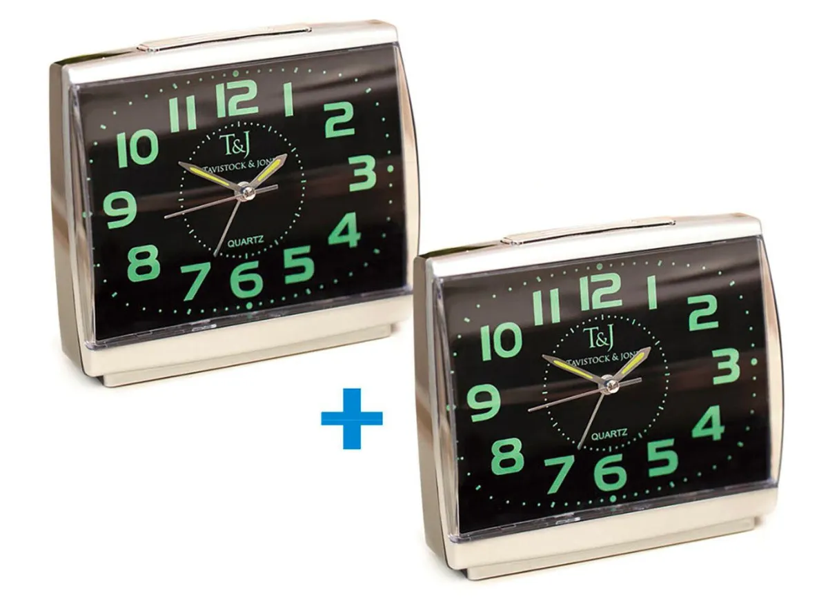 Sale BADER Leuchtender Wecker mit Präzisions-Quarzwerk, 2er-Set SILBER-SCHWARZ