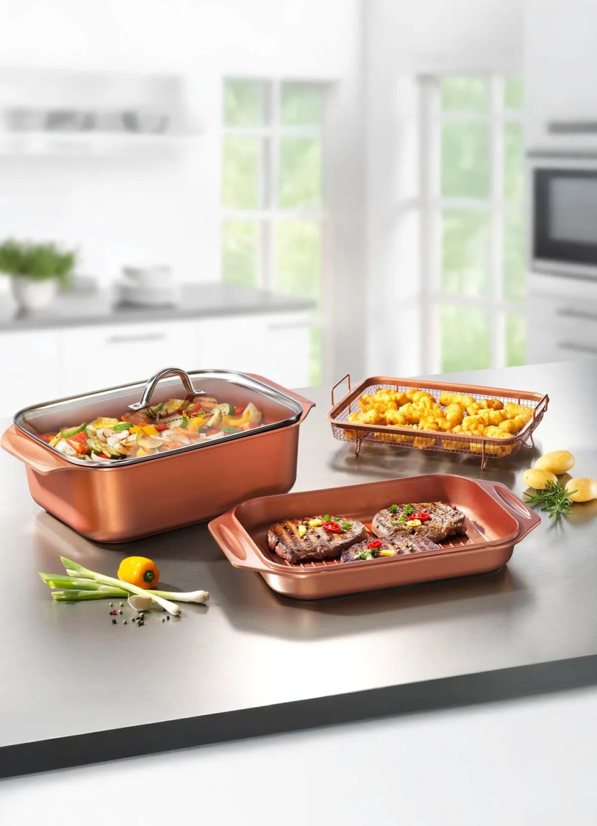 New LIVINGTON Copperline WonderCooker inkl. Glasdeckel BRAUN-KUPFER