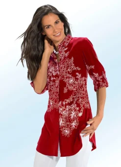 Clearance BADER Longbluse mit Floraldessin ROT-ECRU
