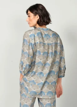 Online BADER Longbluse mit harmonischem Druck BLAU-TAUPE