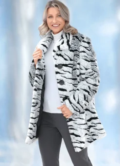 New BADER Longjacke aus kuscheligem Kunstpelz WEISS-SCHWARZ-GRAU