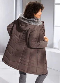 Clearance BADER Longjacke mit abnehmbarem Kunstpelz-Besatz SCHOKOBRAUN