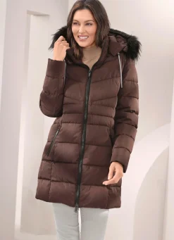 Online BADER Longjacke mit abnehmbarem Kunstpelz-Besatz SCHOKOBRAUN