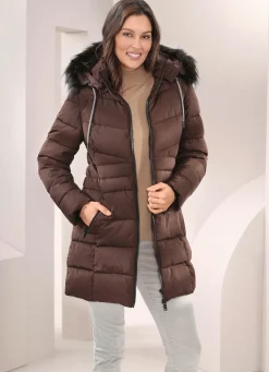 Online BADER Longjacke mit abnehmbarem Kunstpelz-Besatz SCHOKOBRAUN
