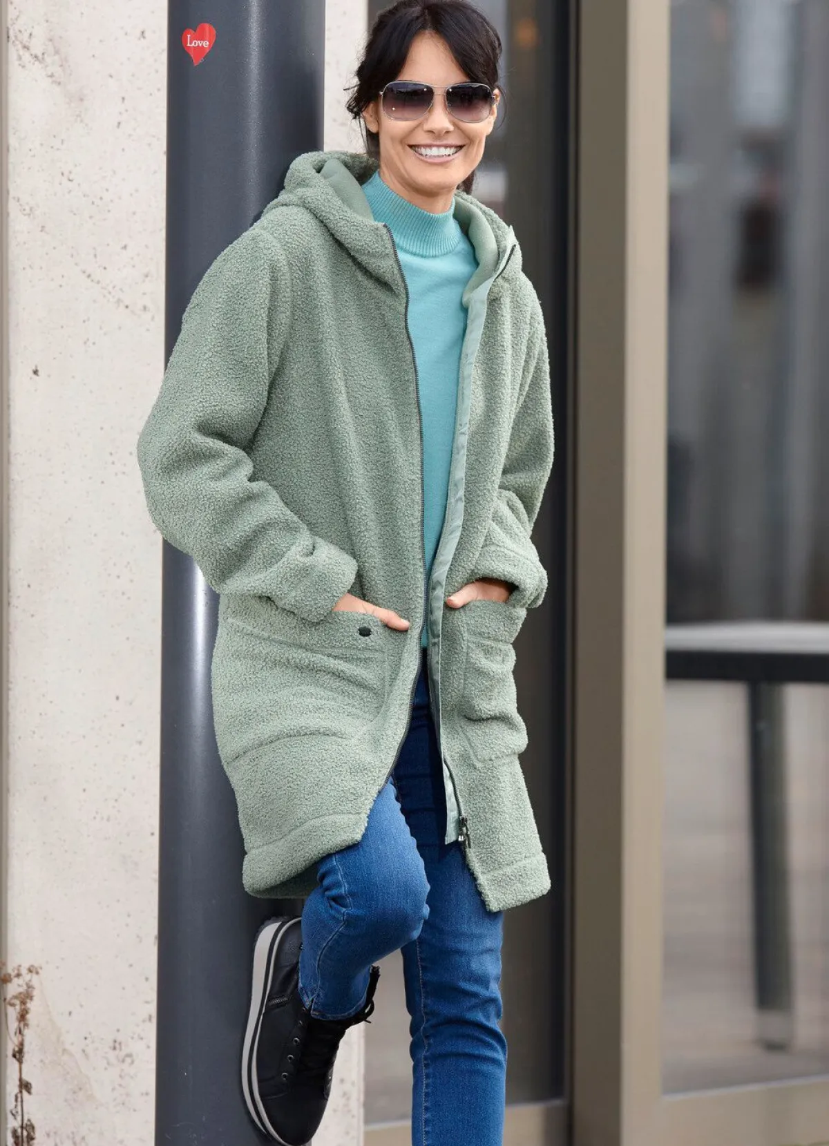 Online BADER Longjacke mit angeschnittener Kapuze JADEGRÜN