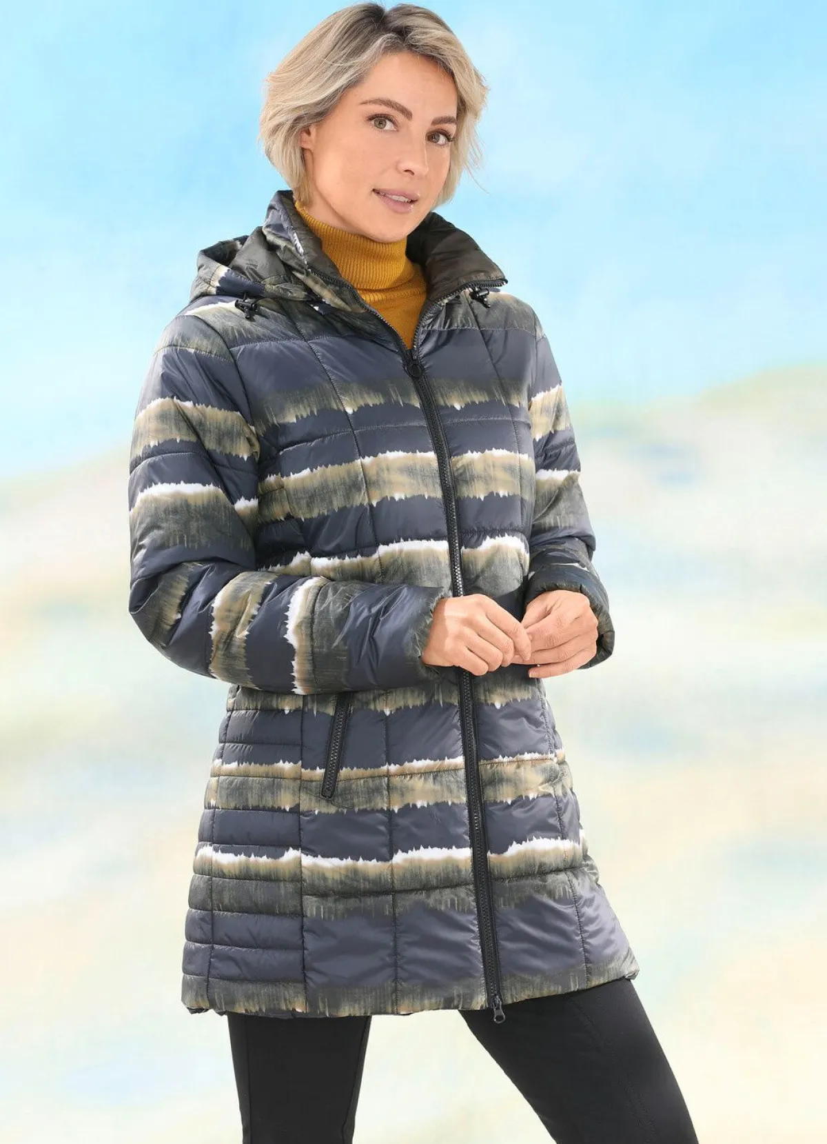 Outlet BADER Longjacke mit Fantasiedessin GRAU-KHAKI-MESSING-NATURWEISS